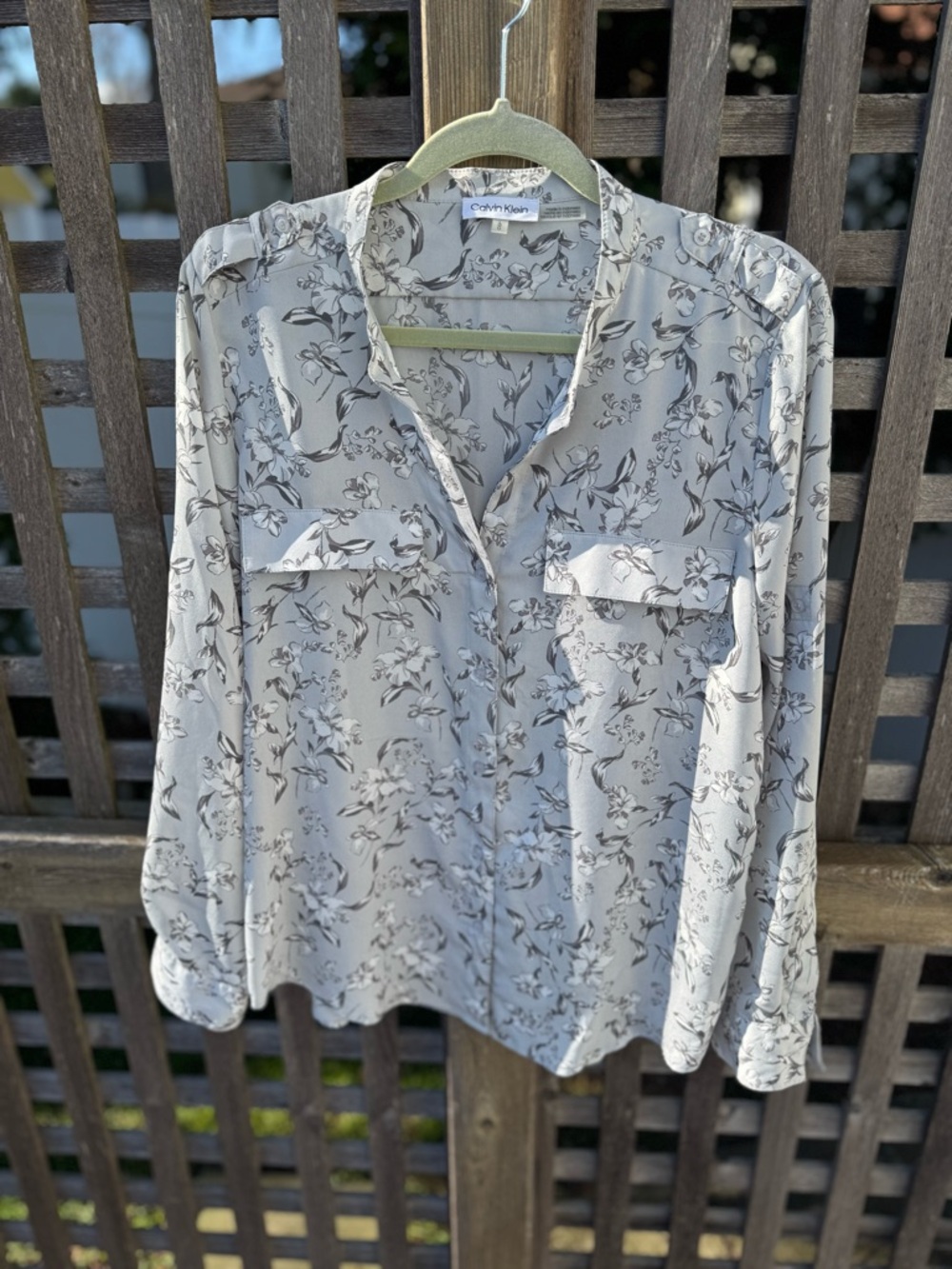 Calvin Klein gray floral blouse